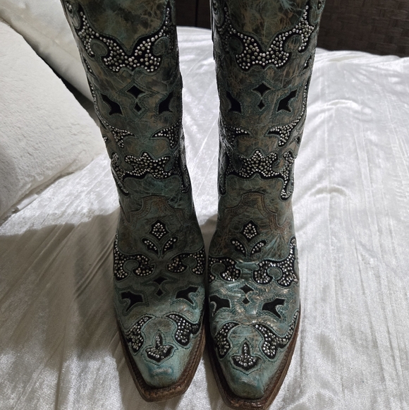 Shoes - Corral Teal, Silver And Black Embellished Boots Size 8 EUC!!